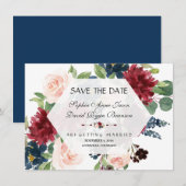 おしゃれなワインレッドの花のヘキサゴン枠 Save The Date セーブザデート (正面/裏面)