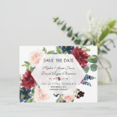 おしゃれなワインレッドの花の六角形フレームのSave The Date セーブザデート (スタンド正面)