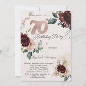 おしゃれなワインレッドの花 70歳の誕生日 招待状 (正面)