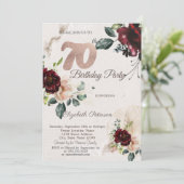 おしゃれなワインレッドの花 70歳の誕生日 招待状 (スタンド正面)