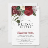 おしゃれなワインレッド＆ホワイト フラワー ブライダルシャワー 招待状 (正面)