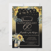 おしゃれなワイン, ガラス, ひまわり 結婚記念日 招待状 (正面)