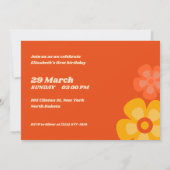 おしゃれなワンカラフルレトロフラワーベイビーバースデー 招待状 (裏面)