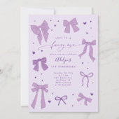 おしゃれなワンコケッティボー パープル誕生日パーティー 招待状 (正面)