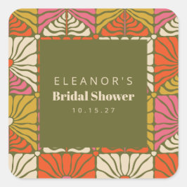 おしゃれなヴィンテージグリーンフラワーブライダルシャワーカスタム スクエアシール