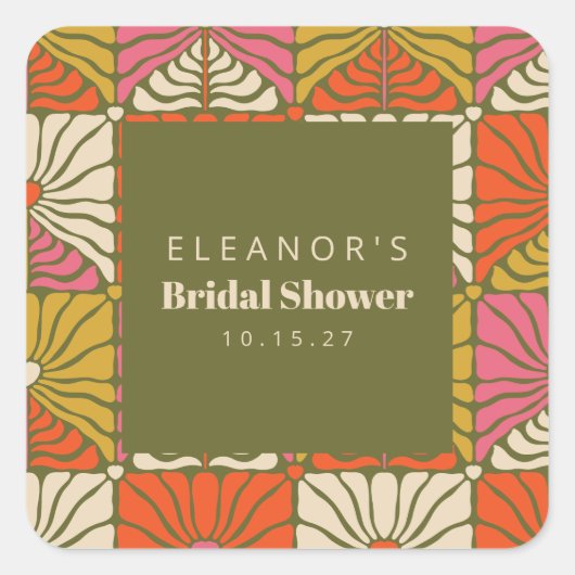 おしゃれなヴィンテージグリーンフラワーブライダルシャワーカスタム スクエアシール (正面)