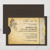おしゃれなヴィンテージ切符の結婚記念日 招待状 (正面/裏面)