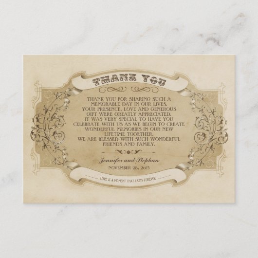 おしゃれなヴィンテージ結婚式の感謝カード サンキューカード (正面)