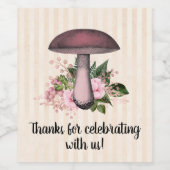 おしゃれなヴィンテージ風のきのこ＆花のカスタムラベル ワインラベル (シングルラベル)