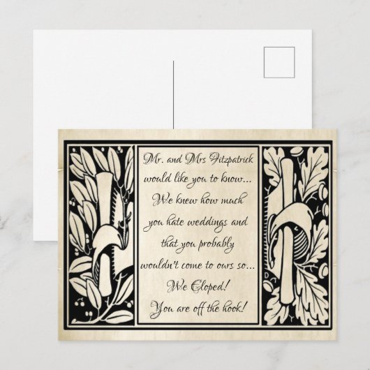 おしゃれなヴィンテージ パーチメント ユニーク 私たちだけで結婚しました 案内ポストカード (正面/裏面)