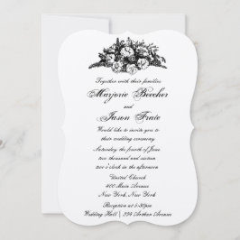 おしゃれなヴィンテージ フラワー ウェディング 招待状 ブラック