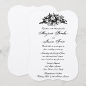 おしゃれなヴィンテージ フラワー ウェディング 招待状 ブラック (正面/裏面)