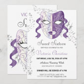 おしゃれな仮面舞踏会の誕生日パーティー招待状 招待状 (正面/裏面)