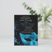 おしゃれな仮面舞踏会 青いマスク 黒いスイート16 招待状 (スタンド正面)