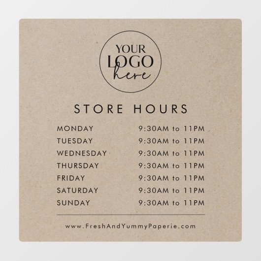おしゃれな偽のクラフト紙のビジネス ロゴ 店舗営業時間 ウィンドウサイン (シート)