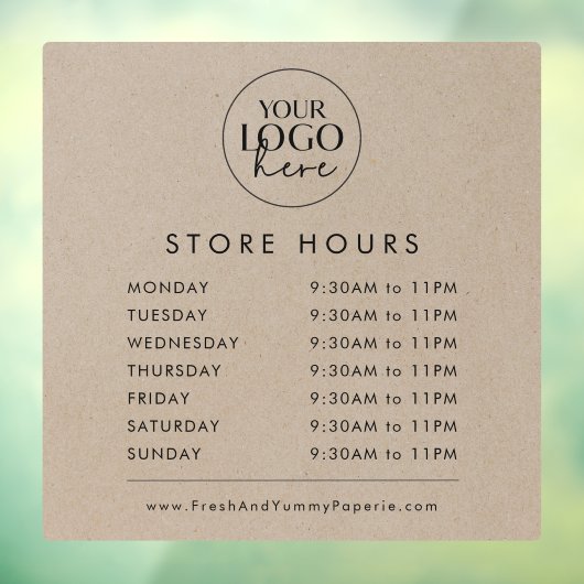 おしゃれな偽のクラフト紙のビジネス ロゴ 店舗営業時間 ウィンドウサイン (シート3)