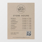 おしゃれな偽のクラフト紙風のビジネスロゴQRコード営業時間 ウィンドウサイン (シート)