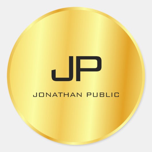 おしゃれな偽のゴールドメタリック調のモノグラムテンプレート ラウンドシール (正面)