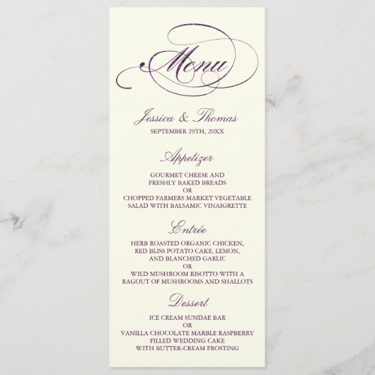 おしゃれな偽プラム箔結婚式メニュー テンプレート - アイボリー (正面)