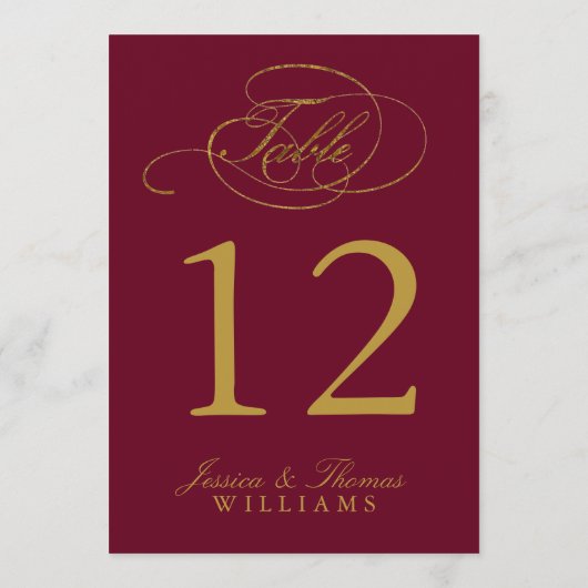 おしゃれな偽物の金箔の結婚式テーブルナンバーカード 招待状 (裏面)