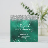 おしゃれな偽銀グリッター モノグラム 緑の箔 オンブレ 招待状 (スタンド正面)