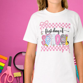 おしゃれな入学式のチェック柄キュートリボン Tシャツ