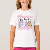 おしゃれな入学式のチェック柄キュートリボン Tシャツ (正面)