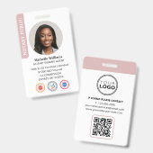 おしゃれな公証人署名代理人の写真付きID ピンク バッジ (正面&裏面)