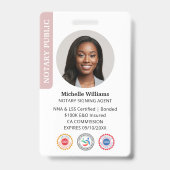 おしゃれな公証人署名代理人の写真付きID ピンク バッジ (正面)