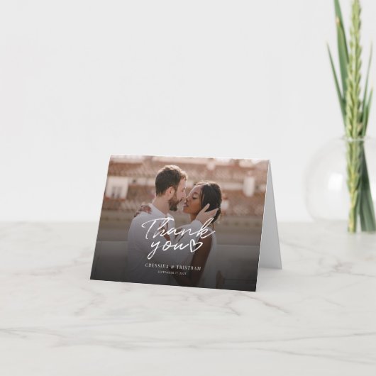 おしゃれな写真と手書き文字の結婚式お礼状 サンキューカード (正面)