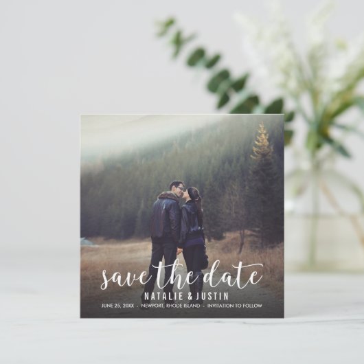 おしゃれな写真を使った結婚式の延期・予定日お知らせスクエア発表 セーブザデート (スタンド正面)