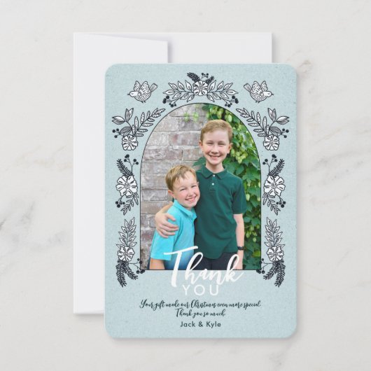 おしゃれな写真アーチ 花のクリスマス お礼カードC サンキューカード (正面)