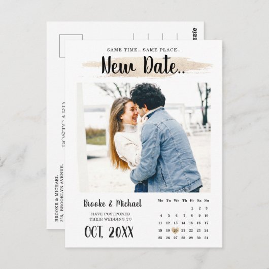 おしゃれな写真カレンダー 結婚式延期のお知らせ ポストカード (正面/裏面)