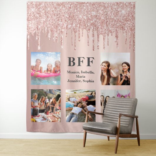 おしゃれな写真コラージュ 親友 きらきら ローズゴールド ピンク タペストリー (インサイチュ)