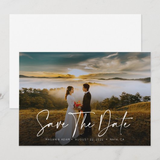 おしゃれな写真付きカリグラフィー Save the date セーブザデート (正面/裏面)
