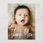 おしゃれな写真付きベビーサンキュー 出生のお知らせ ポストカード (正面)