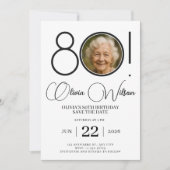 おしゃれな写真付き80歳誕生日Save The Date 招待状 (正面)