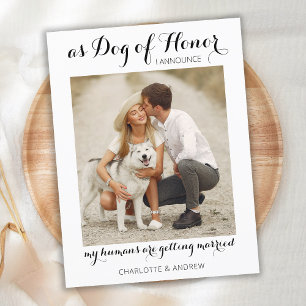 おしゃれな写真付き 愛犬の結婚式場での役割 結婚発表 案内ポストカード