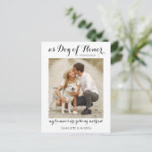 おしゃれな写真付き 愛犬の結婚式場での役割 結婚発表 案内ポストカード (スタンド正面)