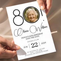 おしゃれな写真付き Save The Date 80歳の誕生日