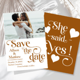 おしゃれな写真付きSave the Date - 彼女がイエスと言った 招待状