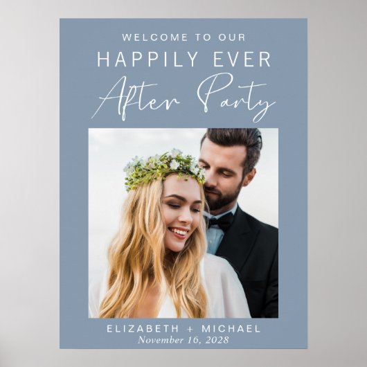 おしゃれな写真 ダスティブルーの結婚披露宴ウェルカム ポスター (正面)