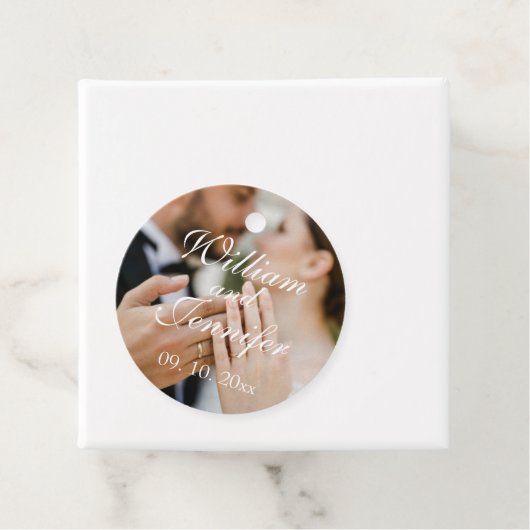 おしゃれな写真、名前、日付のモノグラムをカスタマイズ フェイバータグ (インサイチュ)