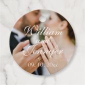 おしゃれな写真、名前、日付のモノグラムをカスタマイズ フェイバータグ (正面)