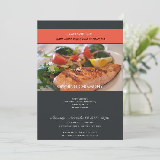 おしゃれな写真 黒 赤 グランドオープニングセレモニー 招待状 (スタンド正面)