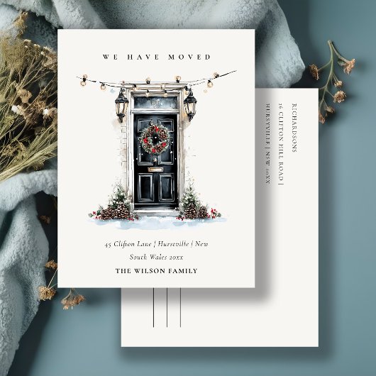 おしゃれな冬のフロントドア お引越ししました ポストカード