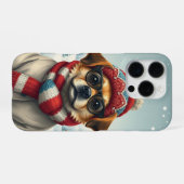 おしゃれな冬の格好をした犬の帽子姿 iPhoneケース (裏面横)