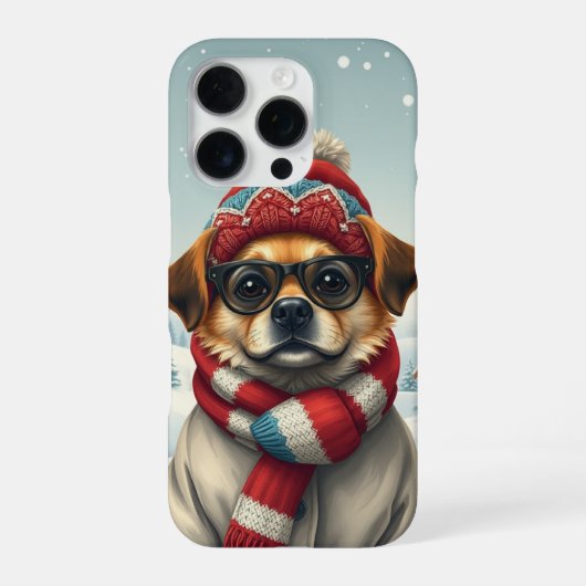 おしゃれな冬の格好をした犬の帽子姿 iPhoneケース (裏面)