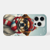 おしゃれな冬の装いと帽子をかぶったかっこいい犬 iPhoneケース (裏面横)