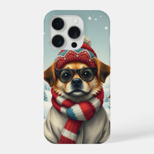 おしゃれな冬の装いと帽子をかぶったかっこいい犬 iPhone 15 PROケース